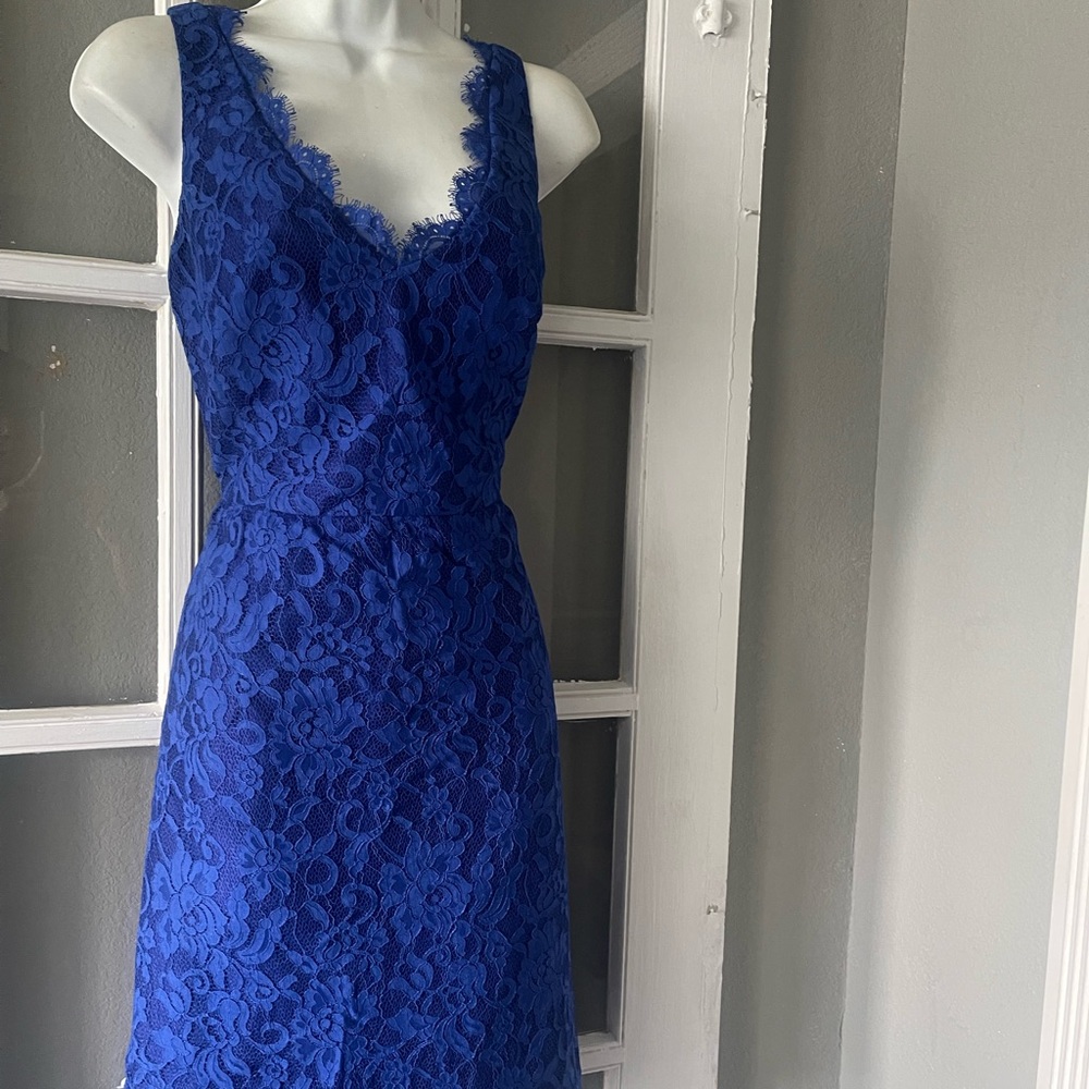 Monique Lhuillier Royal Blue Lace Midi Dress - Picture 3 of 8
